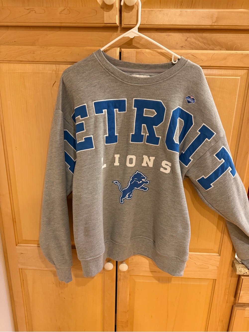 Detroit Lions Grey Crewneck Sweatshirt with Blue Lettering